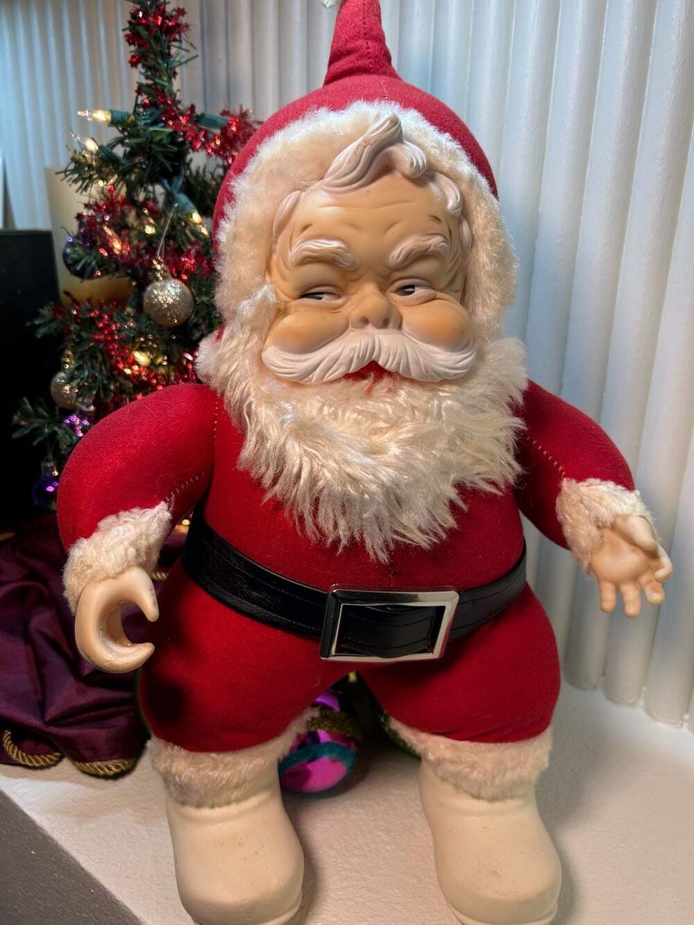 Vintage Rushton Rubber Face Santa Claus Plush Doll Christmas Toy